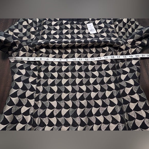 Ann Taylor Classic Geo Jacquard Flare Dress Black/Gold  Size 14 - Picture 7 of 15